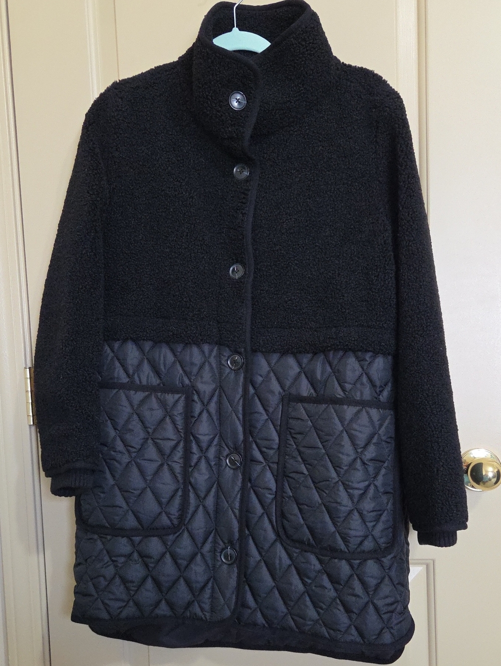 LOFT Black Quilted & Sherpa Long Jacket
